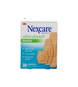 Nexcare ultra stretch flexible 576-30PB-CA box, 30 assorted bandages, English side