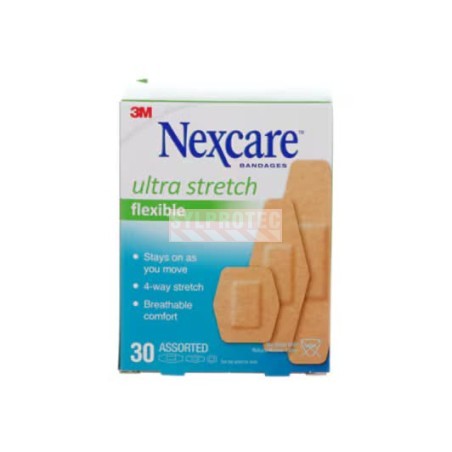 Boîte Nexcare ultra stretch flexible 576-30PB-CA, 30 pansements assortis, face anglaise
