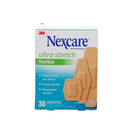 Boîte Nexcare ultra stretch flexible 576-30PB-CA, 30 pansements assortis, face anglaise