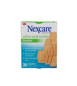 Boîte Nexcare ultra extensible flexible 576-30PB-CA, 30 pansements assortis, face française