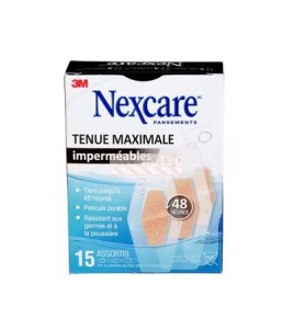 Boîte Nexcare tenue maximale imperméables MHW-15-CA, 15 pansements assortis, face française