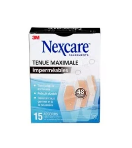 Boîte Nexcare tenue maximale imperméables MHW-15-CA, 15 pansements assortis, face française