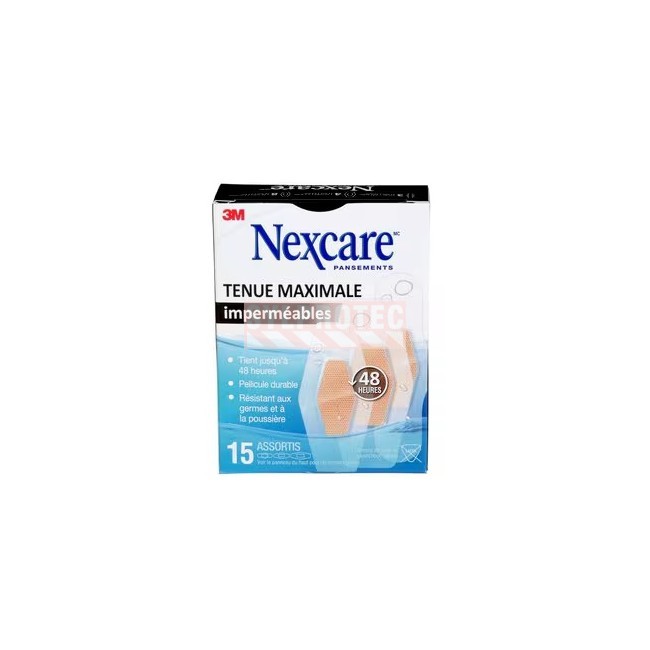 Nexcare Max Hold waterproof MHW-15-CA box, 15 assorted bandages, French side