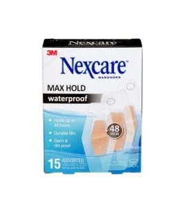 Boîte Nexcare Max Hold waterproof MHW-15-CA, 15 pansements assortis, face anglaise