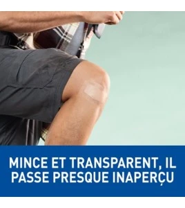 Pansement Nexcare MHW-15-CA sur un genou, mince et transparent