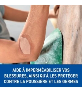 Pansement Nexcare MHW-15-CA sur un coude en escalade, protège de la poussière et des germes