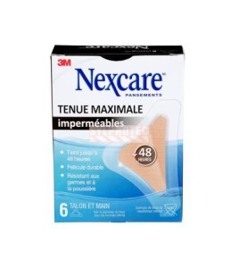Boîte Nexcare tenue maximale imperméables MHWH-06-CA, 6 pansements talon et main, face française