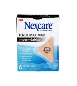 Boîte Nexcare tenue maximale imperméables MHWH-06-CA, 6 pansements talon et main, face française
