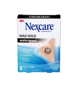Nexcare Max Hold waterproof MHWH-06-CA box, 6 heel and hand bandages, English side