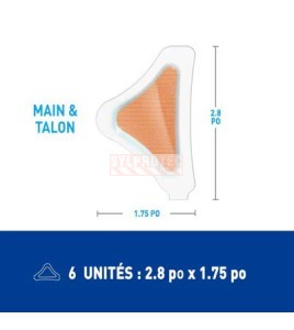 Schéma du pansement Nexcare MHWH-06-CA main et talon, 6 unités de 2.8 x 1.75 po