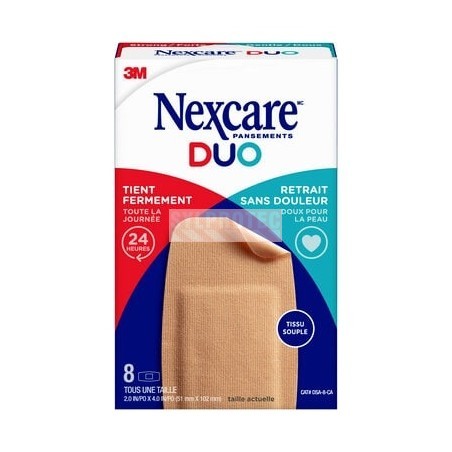 Boîte Nexcare Duo DSA-8-CA, 8 pansements genoux et coudes, face française