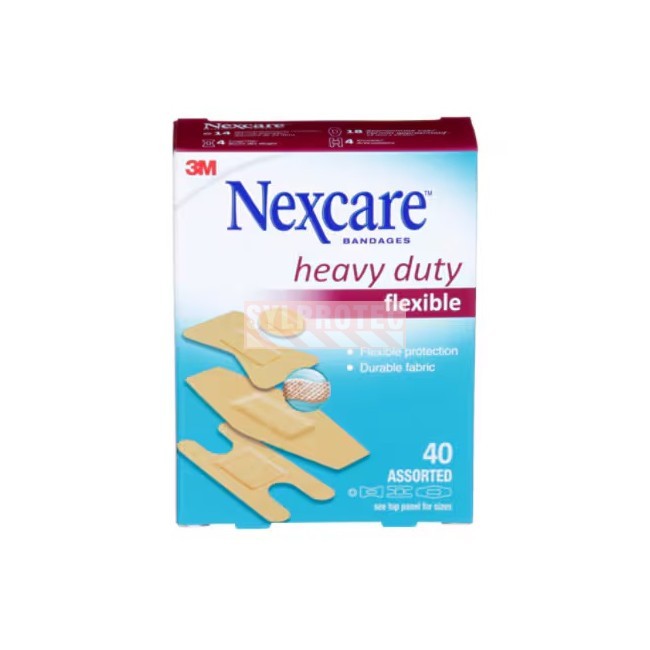 Nexcare heavy duty flexible HD202 box, 40 assorted bandages, English side