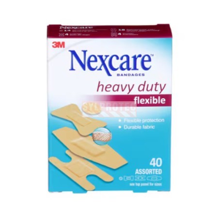 Nexcare heavy duty flexible HD202 box, 40 assorted bandages, English side