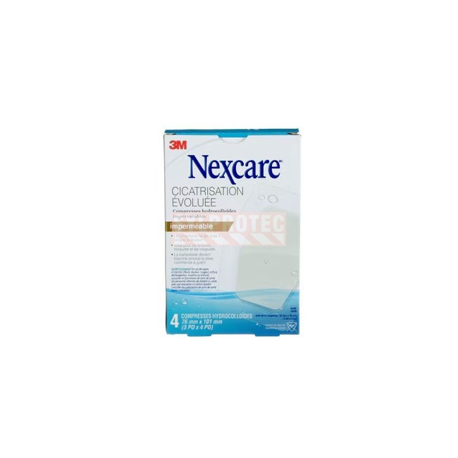 Nexcare advanced healing waterproof AHD-06-CA box, 4 hydrocolloid pads 3 x 4 in, French side