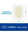 Schéma de la compresse hydrocolloïde Nexcare AHD-06-CA, 4 unités de 4 x 3 po