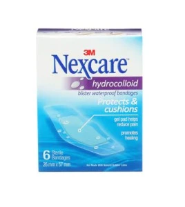 Boîte Nexcare hydrocolloid blister waterproof BWB-06-CA, 6 pansements stériles 26 x 57 mm, face anglaise