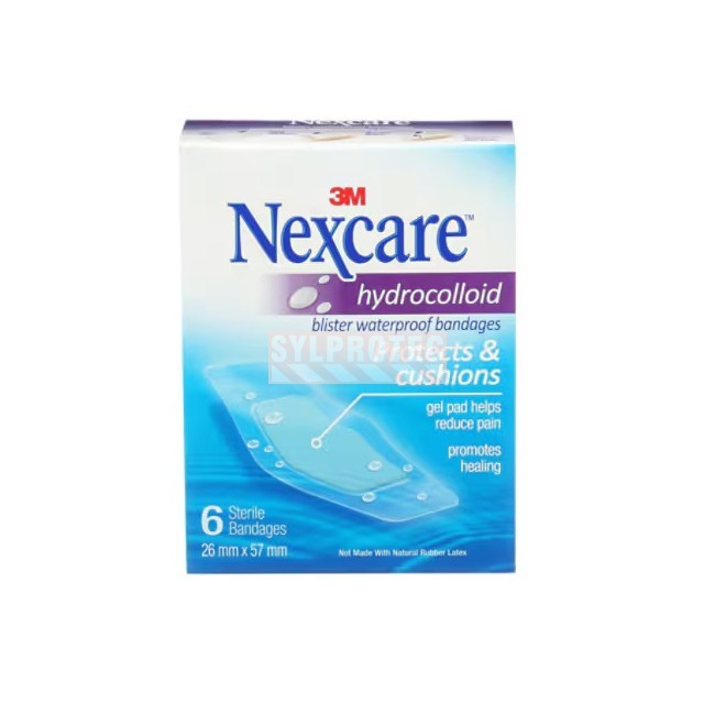Nexcare hydrocolloid blister waterproof BWB-06-CA box, 6 sterile bandages 26 x 57 mm, English side