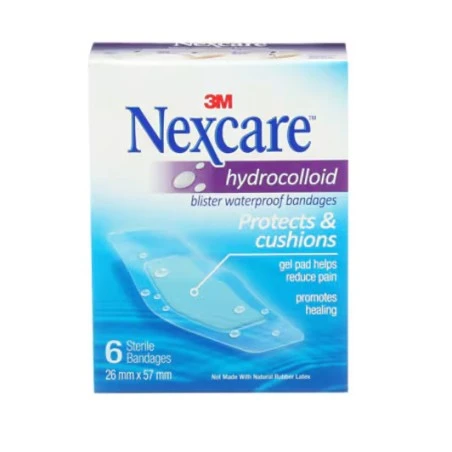 Nexcare hydrocolloid blister waterproof BWB-06-CA box, 6 sterile bandages 26 x 57 mm, English side