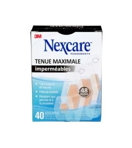Boîte Nexcare tenue maximale imperméables MHW-40-CA, 40 pansements assortis, face française