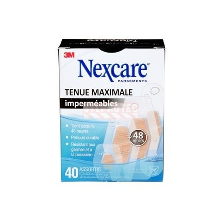 Nexcare Max Hold waterproof MHW-40-CA box, 40 assorted bandages, French side