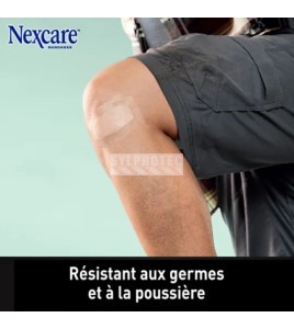 Pansement Nexcare MHW-40-CA sur un genou, résistant aux germes et à la poussière