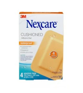 Boîte Nexcare cushioned waterproof AWP-34-CA, 4 compresses adhésives 3 x 4 po, face anglaise