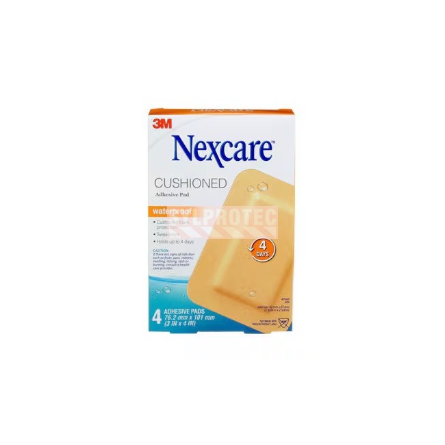 Boîte Nexcare cushioned waterproof AWP-34-CA, 4 compresses adhésives 3 x 4 po, face anglaise