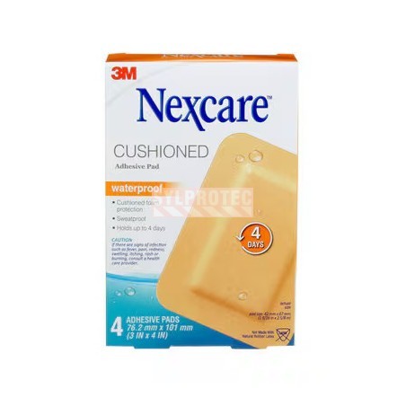 Boîte Nexcare cushioned waterproof AWP-34-CA, 4 compresses adhésives 3 x 4 po, face anglaise