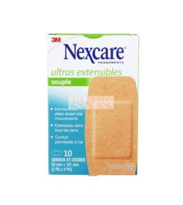 Boîte Nexcare ultras extensibles souple CS103-CA, 10 pansements genoux et coudes 50 x 101 mm, face française