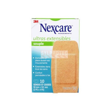 Nexcare ultra stretch flexible CS103-CA box, 10 knee and elbow bandages 50 x 101 mm, French side