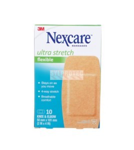 Boîte Nexcare ultra stretch flexible CS103-CA, 10 pansements genoux et coudes 2 x 4 po, face anglaise