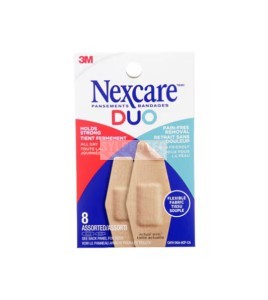 Enveloppe Nexcare Duo DSA-8CP-CA, 8 pansements assortis en tissu souple, tient fermement et retrait sans douleur