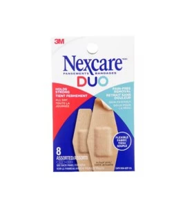 Enveloppe Nexcare Duo DSA-8CP-CA, 8 pansements assortis en tissu souple, tient fermement et retrait sans douleur