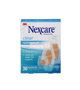 Boîte Nexcare clear waterproof 588-30-CA, 30 pansements assortis, face anglaise