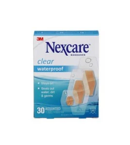 Boîte Nexcare clear waterproof 588-30-CA, 30 pansements assortis, face anglaise