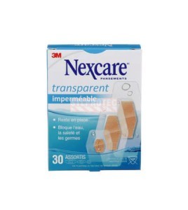 Boîte Nexcare transparent imperméable 588-30-CA, 30 pansements assortis, face française