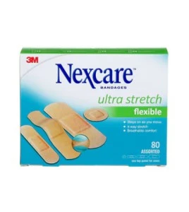 Boîte Nexcare ultra stretch flexible CS203-CA, 80 pansements assortis, face anglaise