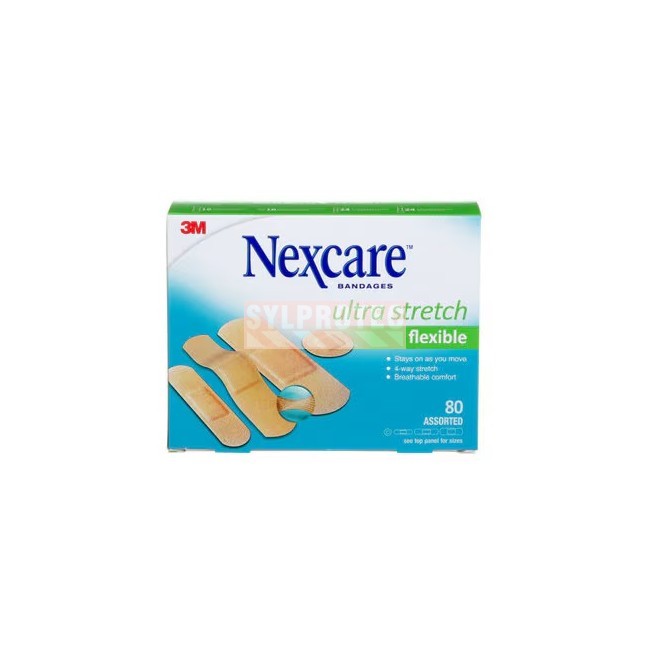 Nexcare ultra stretch flexible CS203-CA box, 80 assorted bandages, English side
