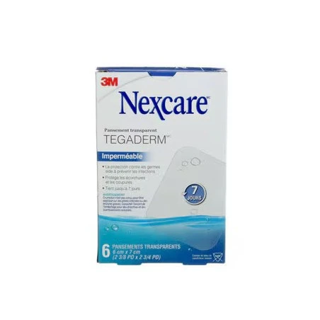 Boîte Nexcare Tegaderm pansement transparent imperméable H1624-06-CA, 6 pansements 6 x 7 cm, face française