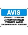 Affiche OSHA «Avis Déposer et entreposer les produits chimiques et solvants dans les contenants prévus à cette fin» avec options