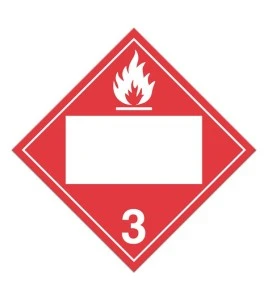 Class 3 TDG placard, rigid plastic, blank UN box, 10-3/4 in