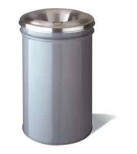 Justrite Cease-Fire steel waste can, grey, aluminum head
