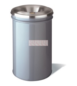 Poubelle anti-feu Cease-Fire Justrite en acier gris, tête aluminium