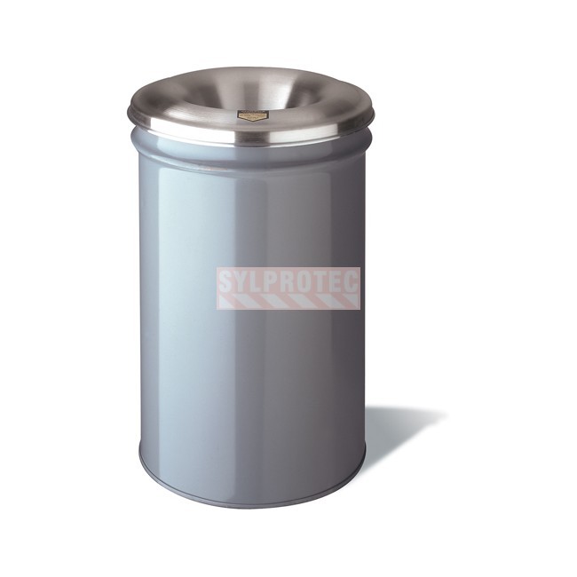 Poubelle anti-feu Cease-Fire Justrite en acier gris, tête aluminium