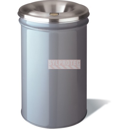 Poubelle anti-feu Cease-Fire Justrite en acier gris, tête aluminium