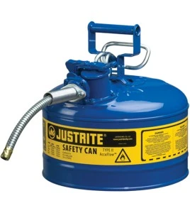 Justrite AccuFlow type II safety can, blue steel, 2.5 US gal