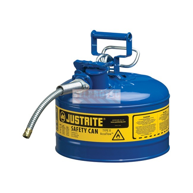 Justrite AccuFlow type II safety can, blue steel, 2.5 US gal