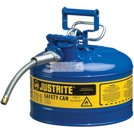 Justrite AccuFlow type II safety can, blue steel, 2.5 US gal