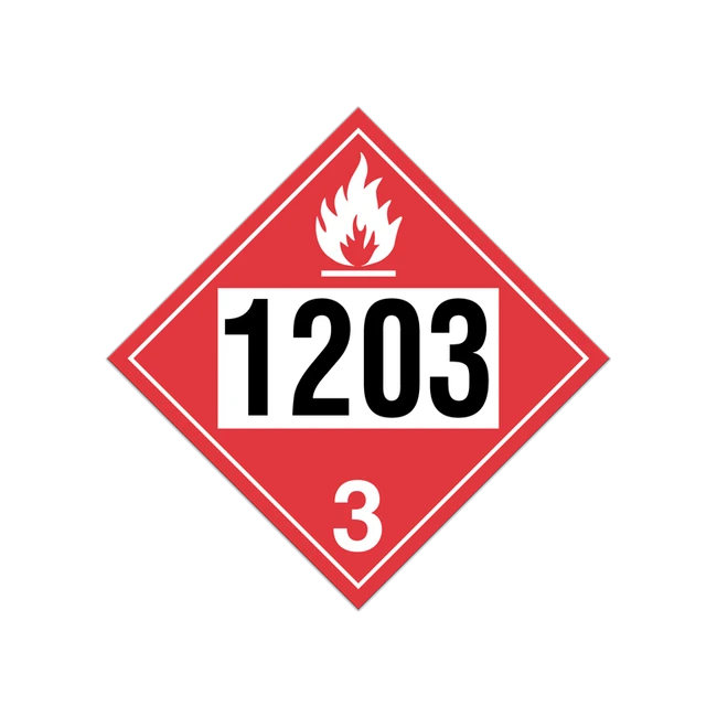 Placard with UN1203 number (gasoline), 10-3/4 in X 10-3/4 in, for the transportation of dangerous goods