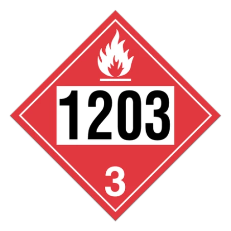 Placard with UN1203 number (gasoline), 10-3/4 in X 10-3/4 in, for the transportation of dangerous goods